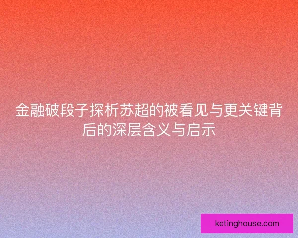 金融破段子探析苏超的被看见与更关键背后的深层含义与启示 金融破段子探析苏超的被看见与更关键背后的深层含义与启示