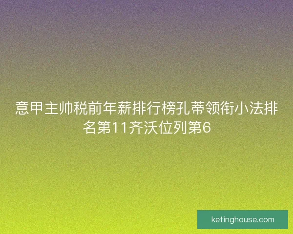 意甲主帅税前年薪排行榜孔蒂领衔小法排名第11齐沃位列第6